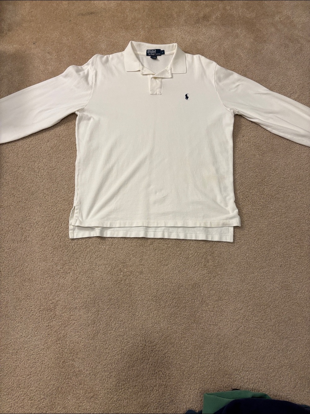 Ralph Lauren White Long Sleeve Polo Shirt with Navy Label